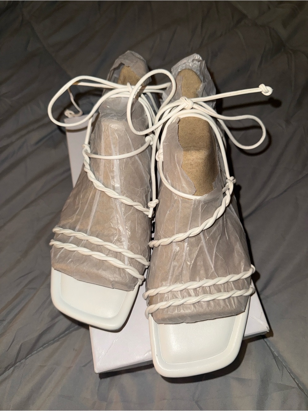 Marc Fisher White Braided Lace-Up Square-Toe Sandals